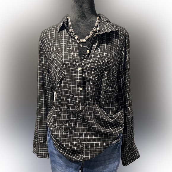 Merona Tops - Merona Black, check pattern, long sleeve, button top NWT size XXL
